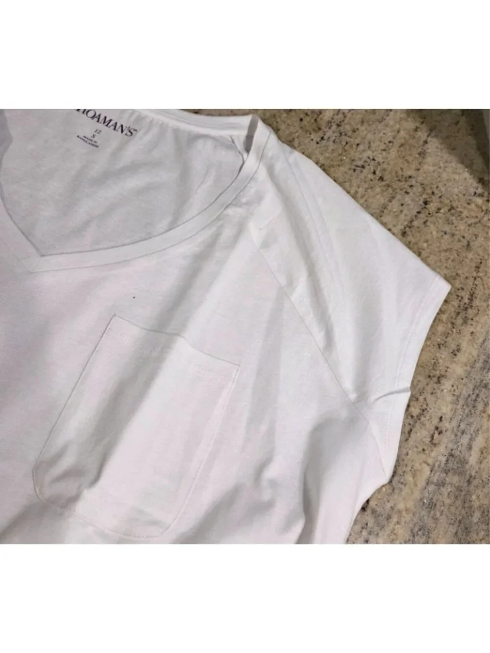 New! Roaman's V-Neck Pocket Women 12 S White Raglan Sleeveless T-Shirt
